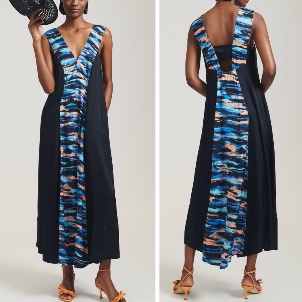 Anthropologie Maeve V-neck Colorblocked Oversized Maxi Dress, Size 0